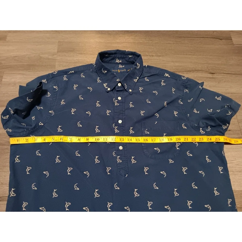 Ralph Lauren Men's Navy‎ Blue Shark Print Short Sleeve Pocket Tunic Size XXL